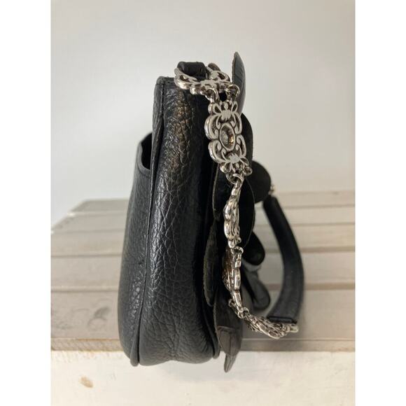 BRIGHTON SMALL BLACK LEATHER FLOWER PETAL SHOULDER BAG - Picture 3 of 16